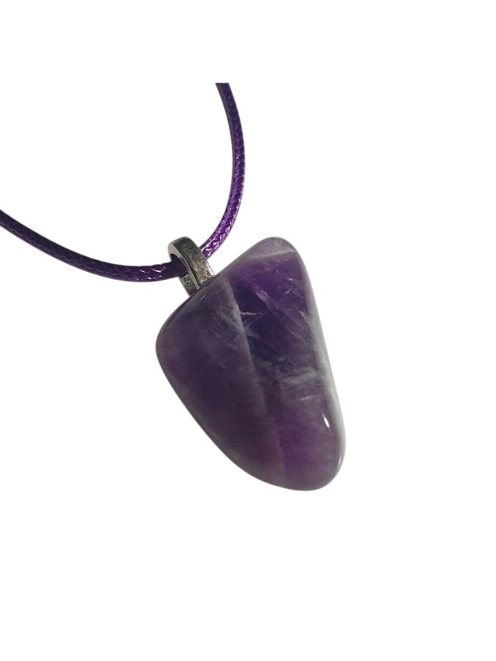 Amethyst Purple Stone Necklace Adjustable Length Nature Healing Pendant Polished